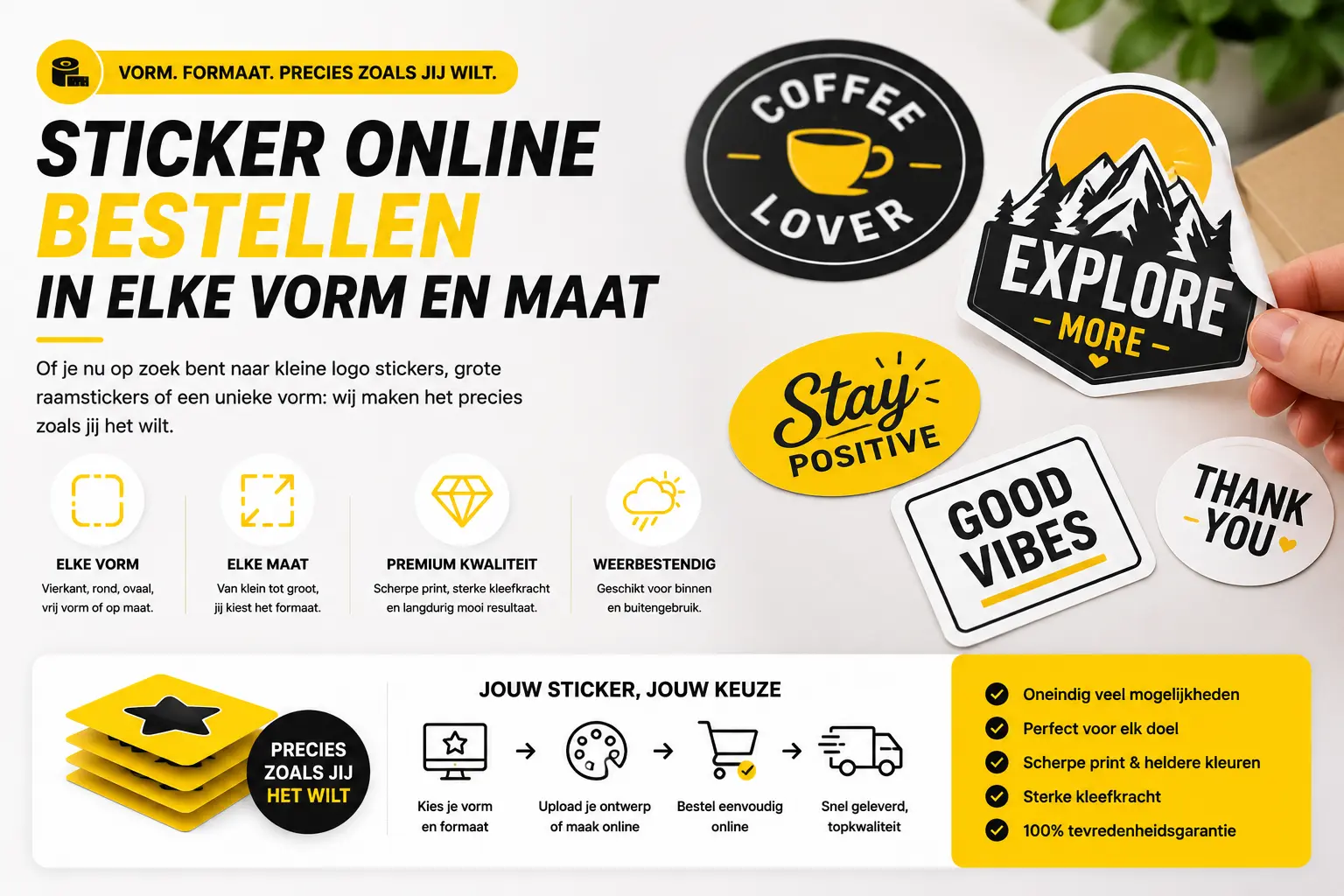 Stickers online bestellen in elke vorm en maat - Ronde, vierkante en op maat gesneden stickers maken via onze webshop