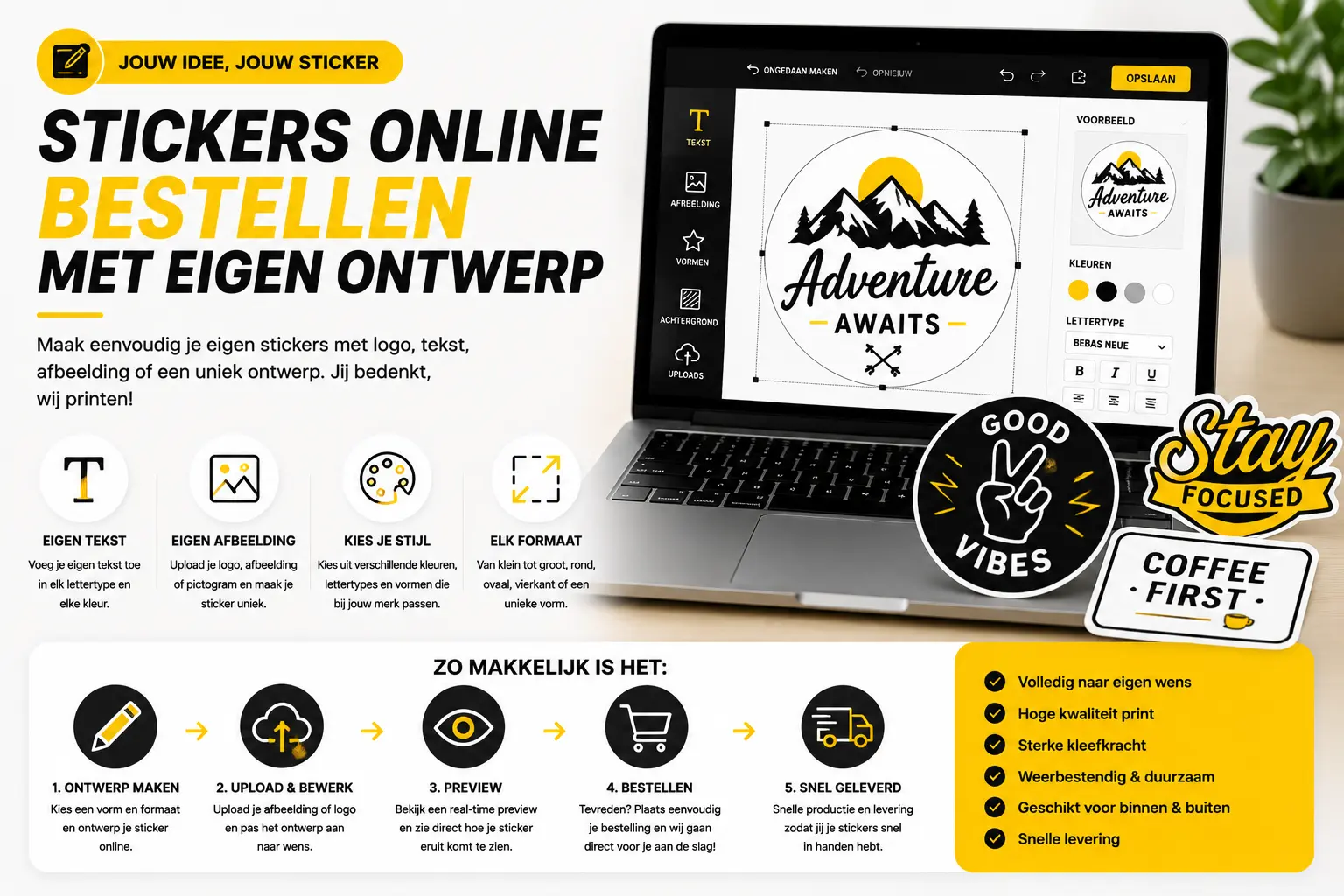 Stickers online ontwerpen en bestellen met eigen ontwerp - Gebruik de gratis ontwerptool in onze webwinkel