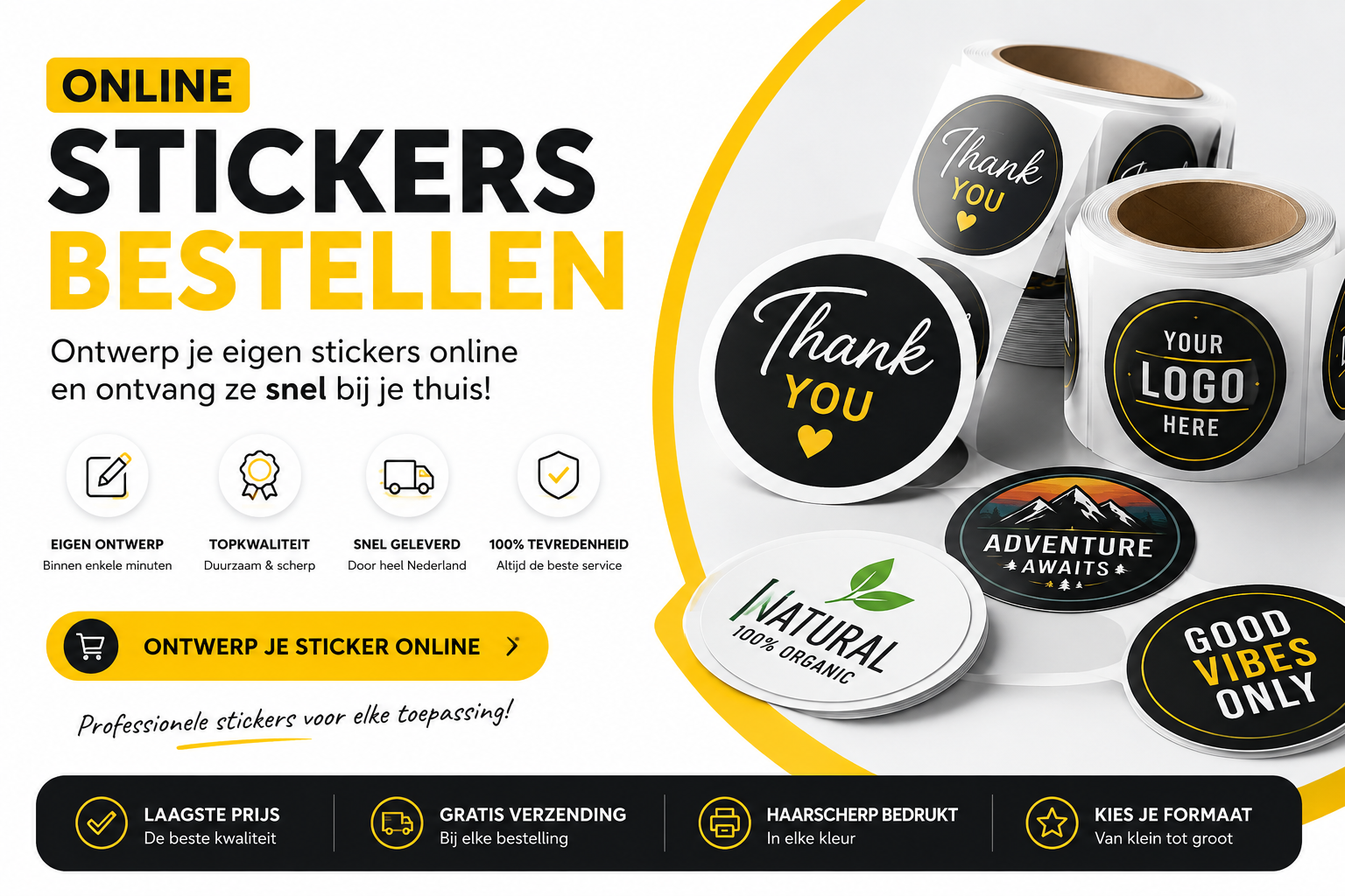 Stickers online bestellen - Professionele vinyl stickers met eigen ontwerp, snel geleverd door heel Nederland